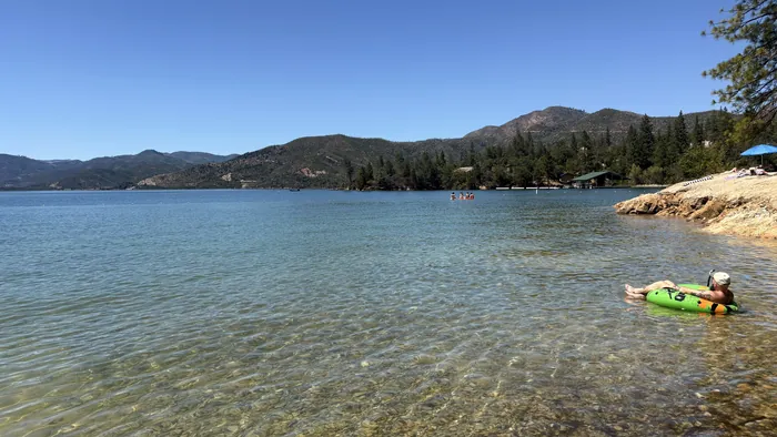 A kayak in the clear shallows at Whiskeytown Lake